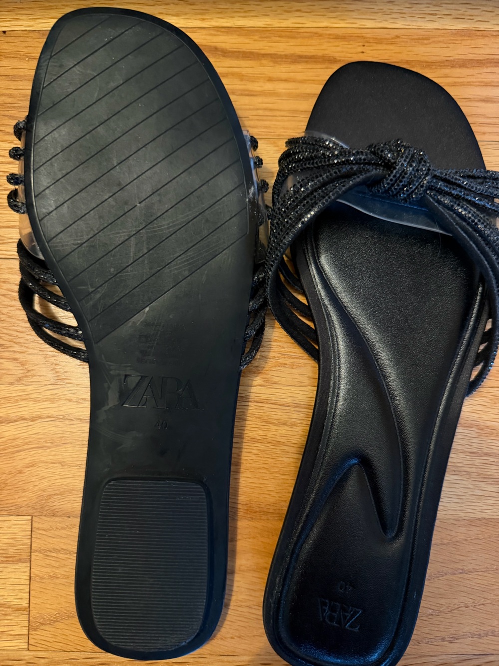 Zara women’s black slide sandals with a subtle touch of sparkle. European sz 40 - Picture 2 of 4